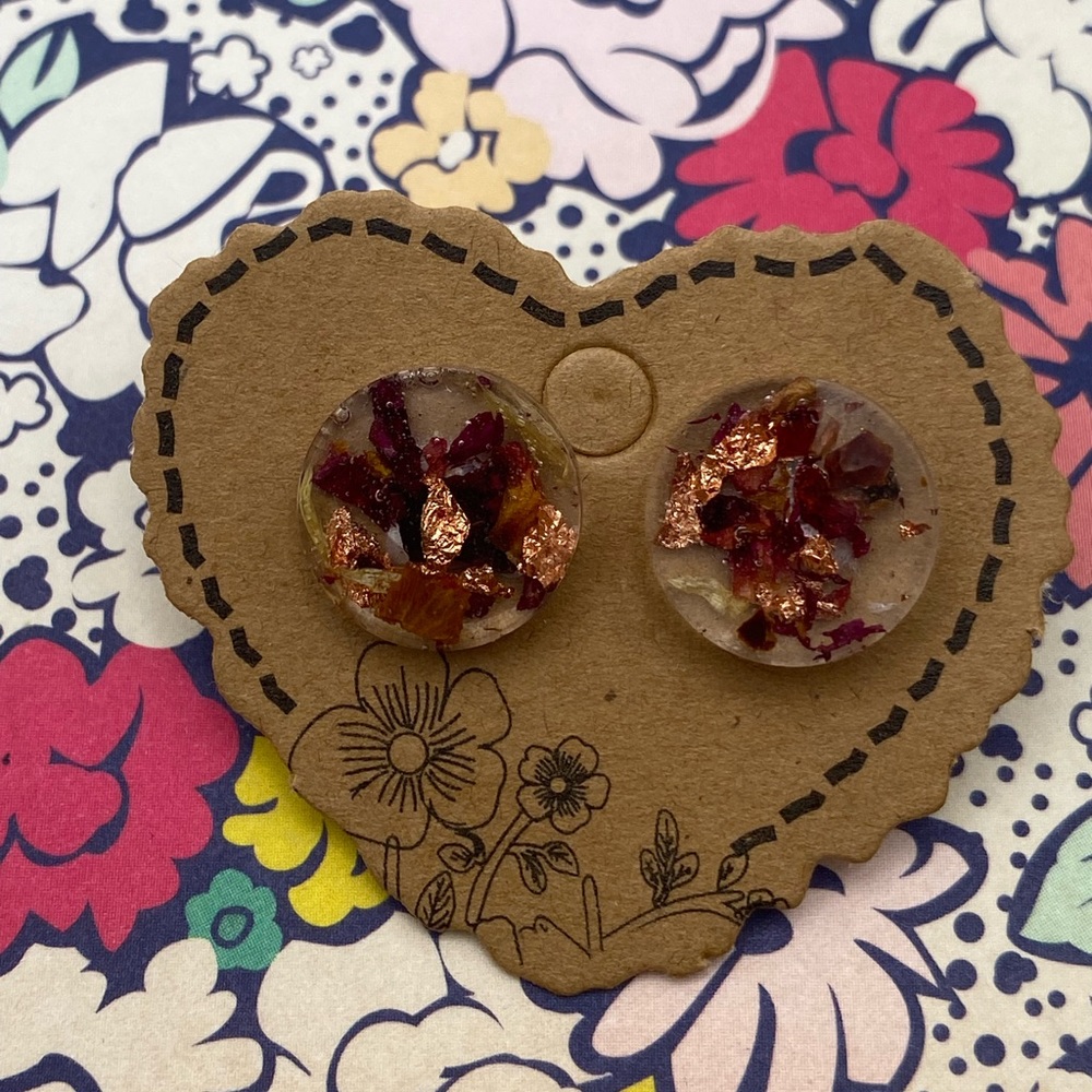3 for $12 - Real Rose Petals and Gold Flake Resin Sterling Silver Earrings